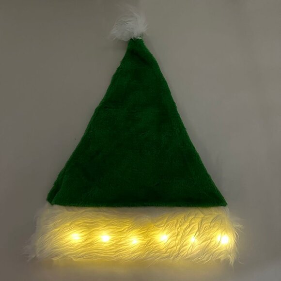 Green Christmas Santa Claus Hat with LED Warm Lights - Picture 3 of 9